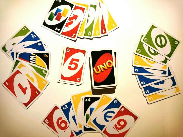UNO cards set out as in a standard game